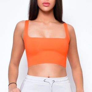 Neon Orange Strappy Cropped Tank Top